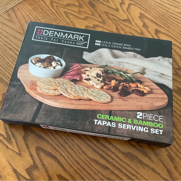 NIB Denmark Tools for Cooks - 2 Piece Ceramic & Bamboo Tapas Serving Set - Picture 2 of 8